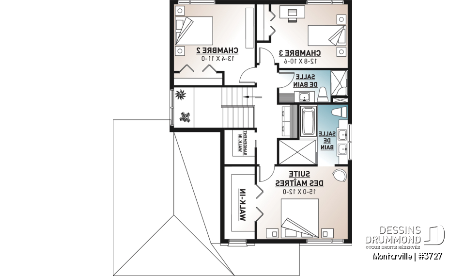Étage - Plan de maison moderne à étage avec garage, 3 chambres + bureau, garde-manger, îlot - Montarville