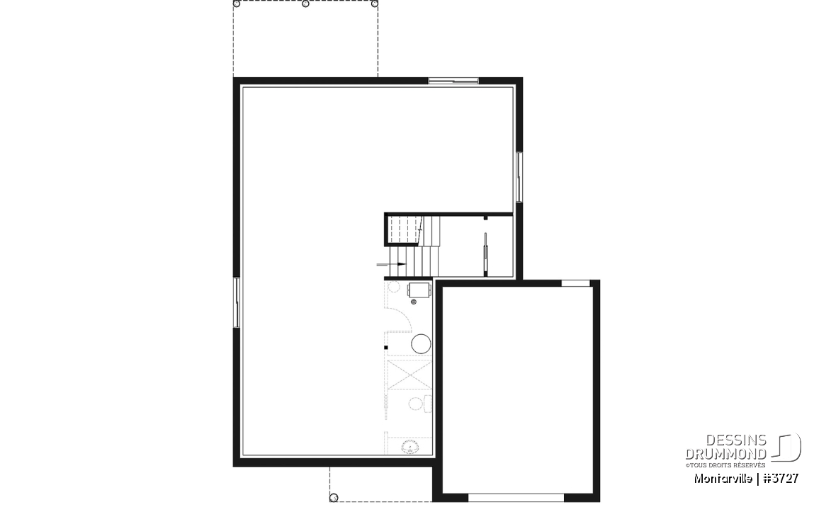 Sous-sol - Plan de maison moderne à étage avec garage, 3 chambres + bureau, garde-manger, îlot - Montarville