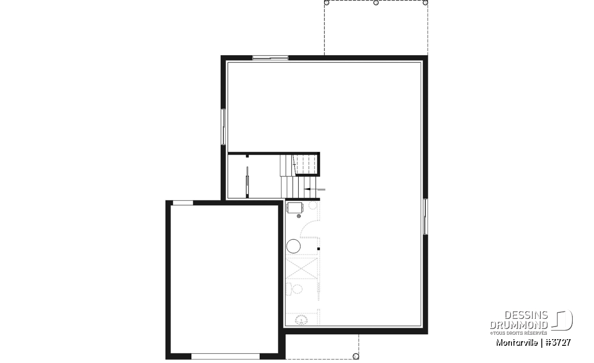 Sous-sol - Plan de maison moderne à étage avec garage, 3 chambres + bureau, garde-manger, îlot - Montarville