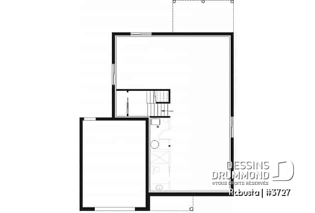 Sous-sol - Plan de maison moderne à étage avec garage, 3 chambres + bureau, garde-manger, îlot - Montarville