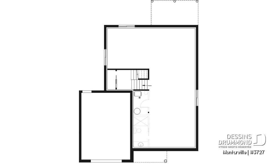 Sous-sol - Plan de maison moderne à étage avec garage, 3 chambres + bureau, garde-manger, îlot - Montarville