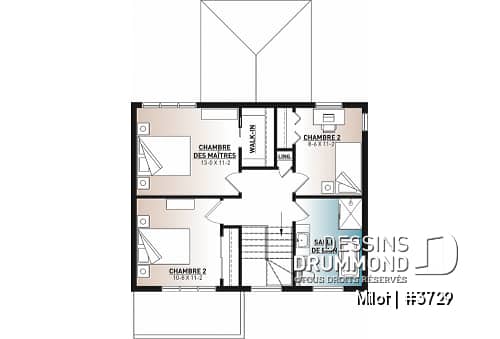Étage - Maison contemporaine très économique de 2 étages, 3 chambres, vestiaire, superbe cuisine à aire ouverte - Milot