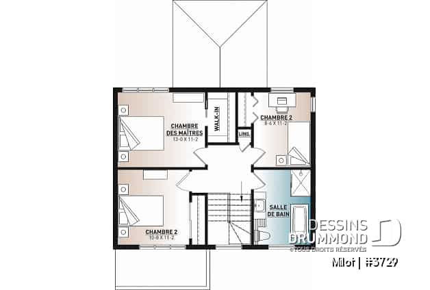 Étage - Maison contemporaine très économique de 2 étages, 3 chambres, vestiaire, superbe cuisine à aire ouverte - Milot
