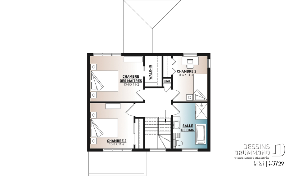 Étage - Maison contemporaine très économique de 2 étages, 3 chambres, vestiaire, superbe cuisine à aire ouverte - Milot