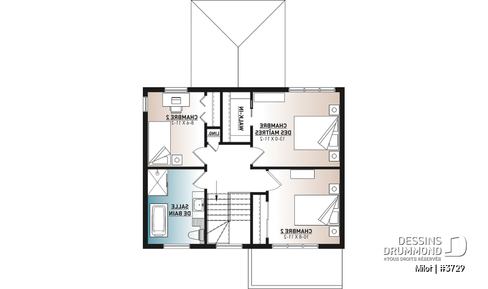 Étage - Maison contemporaine très économique de 2 étages, 3 chambres, vestiaire, superbe cuisine à aire ouverte - Milot