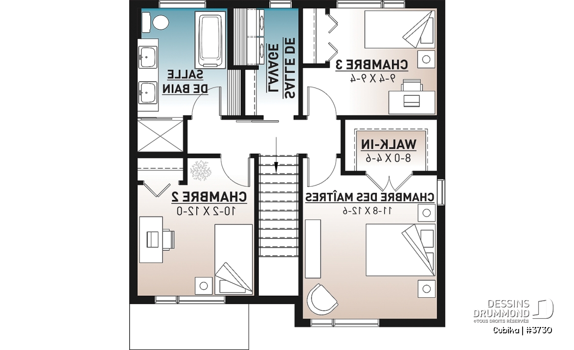Étage - Plan de maison contemporaine abordable à étage, 3 chambres, salle de lavage à l'étage, garde-manger - Cubika