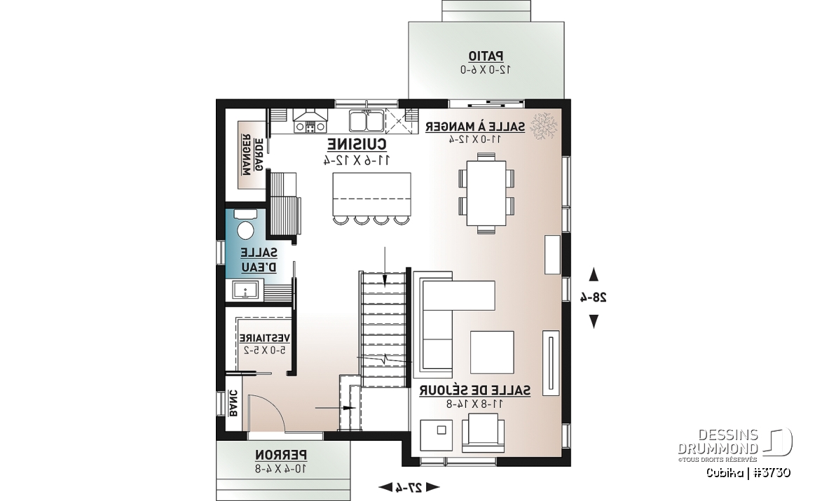 Rez-de-chaussée - Plan de maison contemporaine abordable à étage, 3 chambres, salle de lavage à l'étage, garde-manger - Cubika