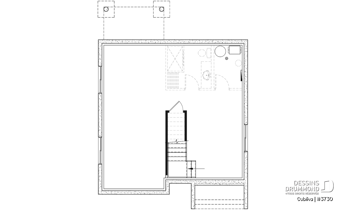 Sous-sol - Plan de maison contemporaine abordable à étage, 3 chambres, salle de lavage à l'étage, garde-manger - Cubika