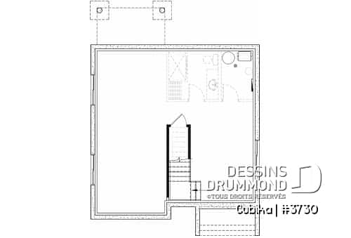 Sous-sol - Plan de petite maison contemporaine 2 étages, 3 chambres, salle de lavage à l'étage, garde-manger - Cubika