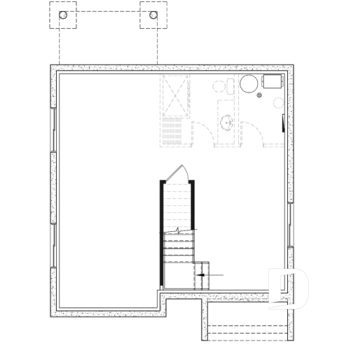 Sous-sol - Plan de maison contemporaine abordable à étage, 3 chambres, salle de lavage à l'étage, garde-manger - Cubika