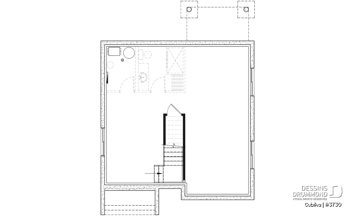 Sous-sol - Plan de maison contemporaine abordable à étage, 3 chambres, salle de lavage à l'étage, garde-manger - Cubika