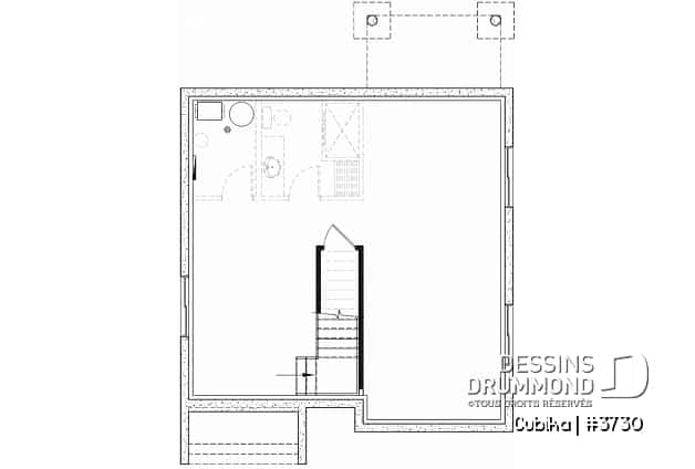 Sous-sol - Plan de petite maison contemporaine 2 étages, 3 chambres, salle de lavage à l'étage, garde-manger - Cubika