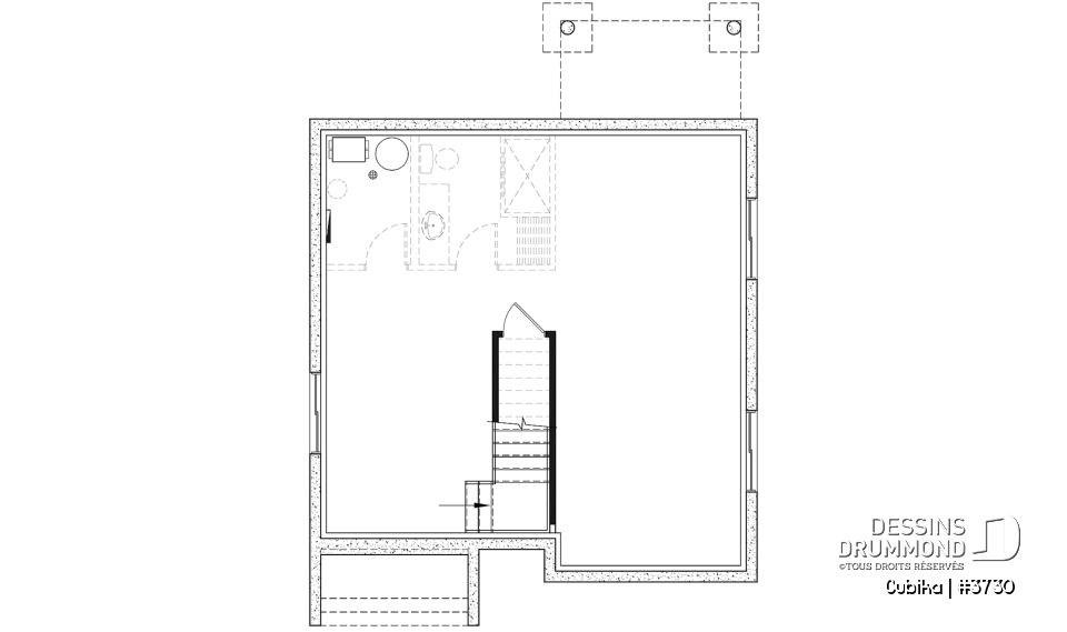 Sous-sol - Plan de maison contemporaine abordable à étage, 3 chambres, salle de lavage à l'étage, garde-manger - Cubika