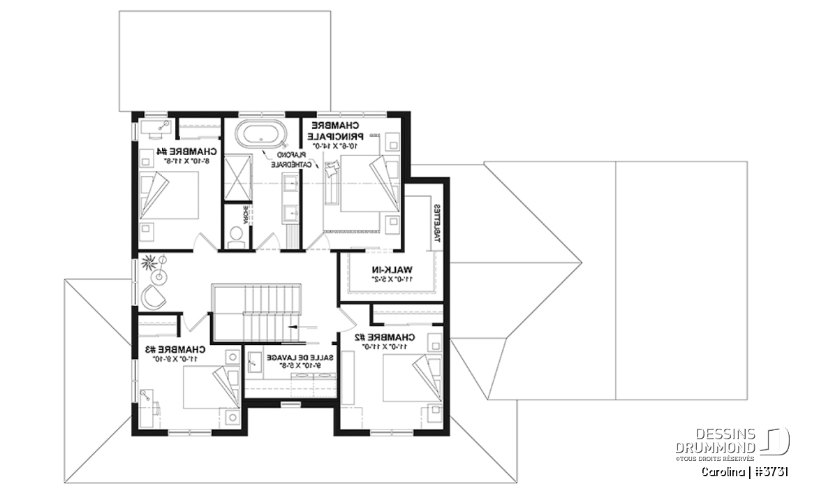 Étage - Modèle de grande Farmhouse à étage, avec garage double et 4 à 6 chambres, rez-de-jardin aménagé - Carolina