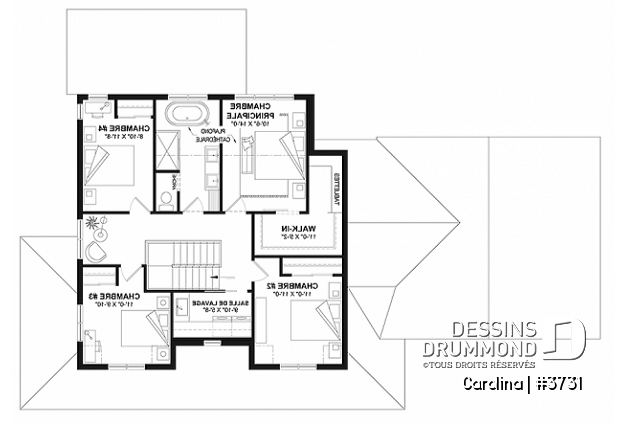 Étage - Plan de maison Farmhouse à étage, avec garage double et 4 à 6 chambres, rez-de-jardin aménagé - Carolina