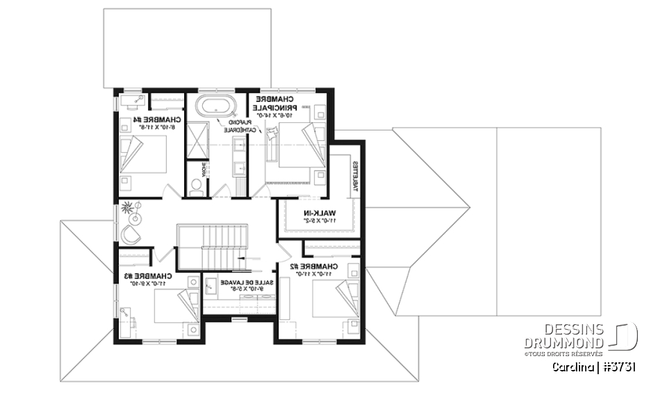 Étage - Modèle de grande Farmhouse à étage, avec garage double et 4 à 6 chambres, rez-de-jardin aménagé - Carolina