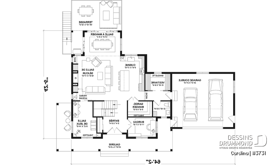 Rez-de-chaussée - Modèle de grande Farmhouse à étage, avec garage double et 4 à 6 chambres, rez-de-jardin aménagé - Carolina