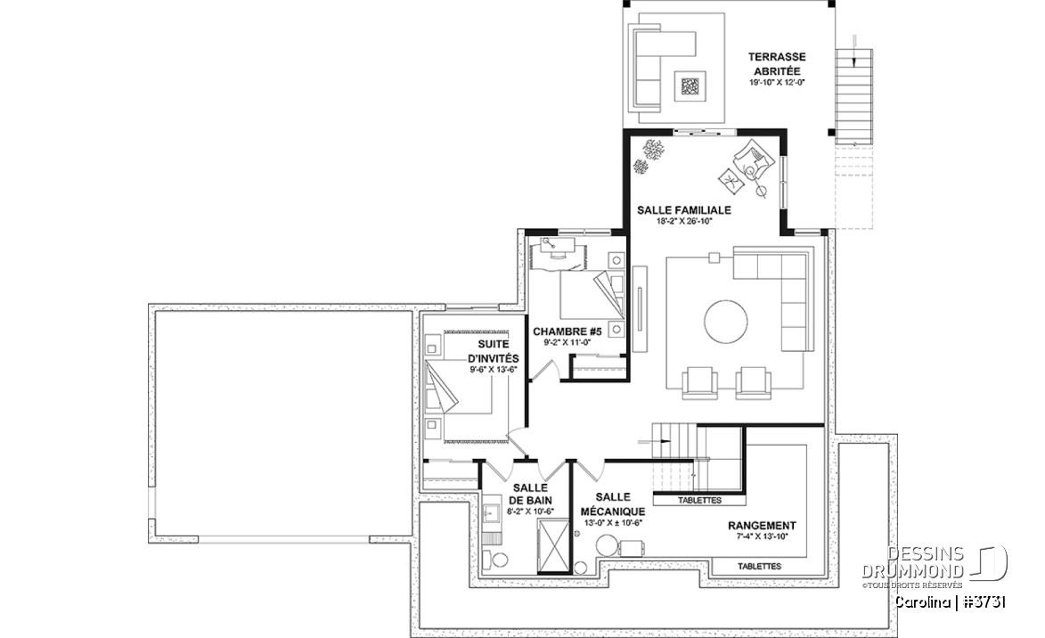 Sous-sol - Modèle de grande Farmhouse à étage, avec garage double et 4 à 6 chambres, rez-de-jardin aménagé - Carolina