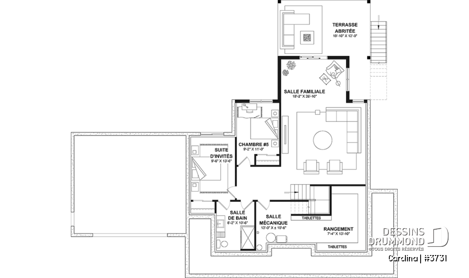 Sous-sol - Modèle de grande Farmhouse à étage, avec garage double et 4 à 6 chambres, rez-de-jardin aménagé - Carolina
