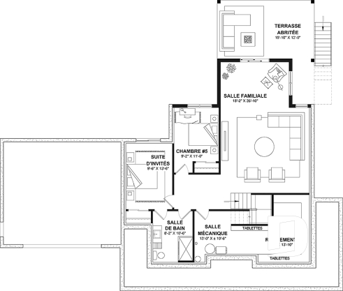 Sous-sol - Modèle de grande Farmhouse à étage, avec garage double et 4 à 6 chambres, rez-de-jardin aménagé - Carolina