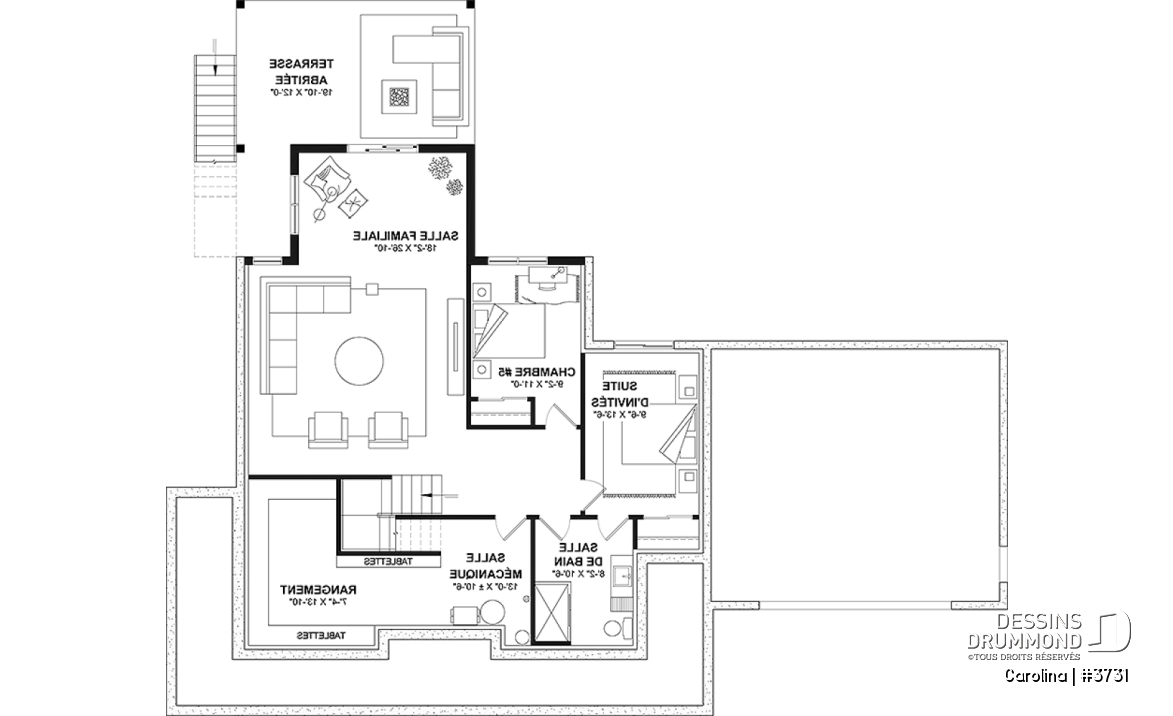 Sous-sol - Modèle de grande Farmhouse à étage, avec garage double et 4 à 6 chambres, rez-de-jardin aménagé - Carolina