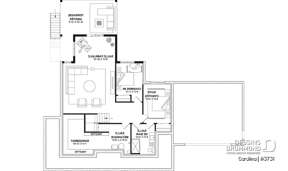Sous-sol - Modèle de grande Farmhouse à étage, avec garage double et 4 à 6 chambres, rez-de-jardin aménagé - Carolina
