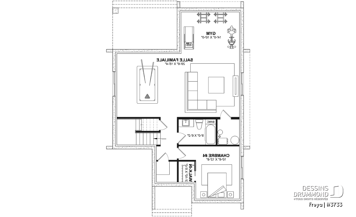 Sous-sol aménagé (Optionel $) - Belle maison de style scandinave minimaliste, 3 à 5 chambres + bureau, sous-sol optionnel - Freya