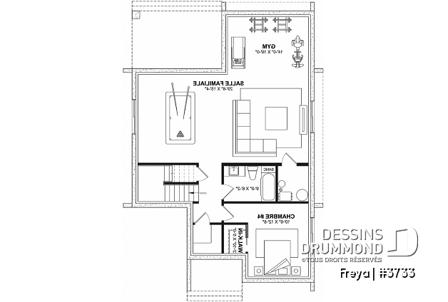 Sous-sol aménagé (Optionel $) du plan de maison unifamiliale 3733 Sous-sol aménagé (Optionel $) - Belle de style scandinave minimaliste, 4 chambres + bureau, sous-sol aménagé - Freya