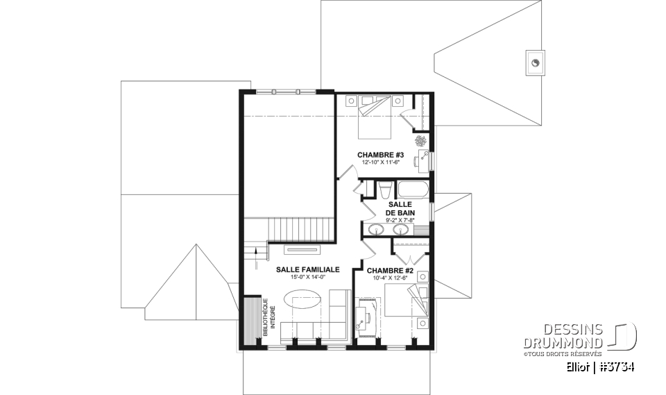Étage - Plan de maison cottage lumineux avec 3 chambres, plafond 18'4" et sous-sol évolutif - Elliot