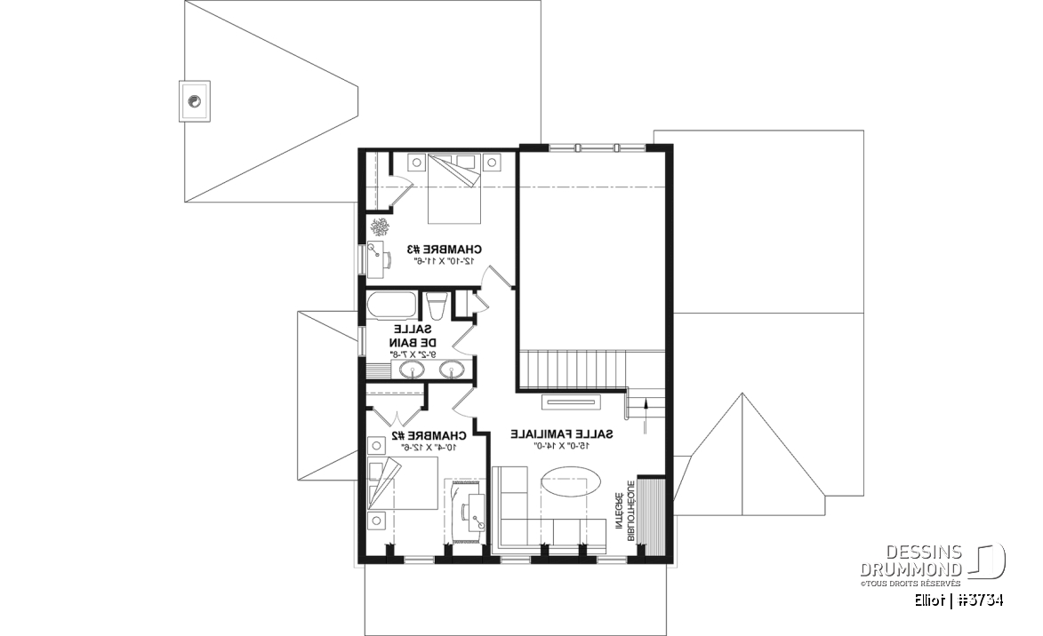 Étage - Plan de maison cottage lumineux avec 3 chambres, plafond 18'4" et sous-sol évolutif - Elliot