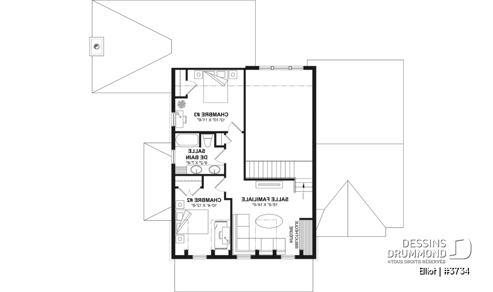 Étage - Plan de maison cottage lumineux avec 3 chambres, plafond 18'4" et sous-sol évolutif - Elliot