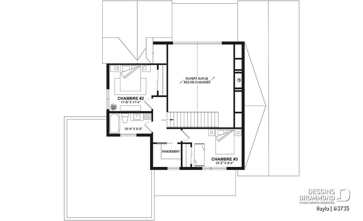 Étage - Plan de maison classique, suite des parents au r-d-c, total 3 chambres + bureau - Kayla