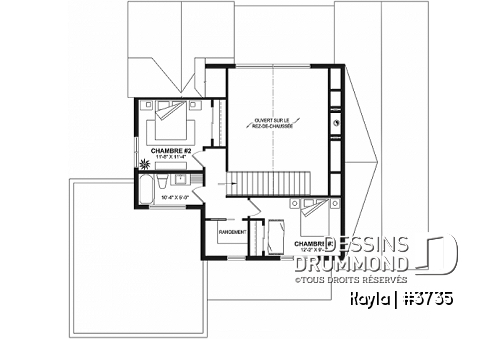 Étage - Plan de maison classique, suite des parents au r-d-c, total 3 chambres + bureau - Kayla