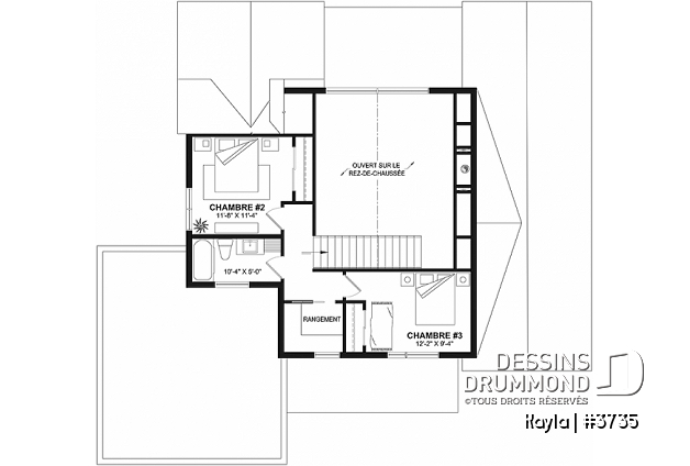 Étage - Plan de maison classique, suite des parents au r-d-c, total 3 chambres + bureau - Kayla