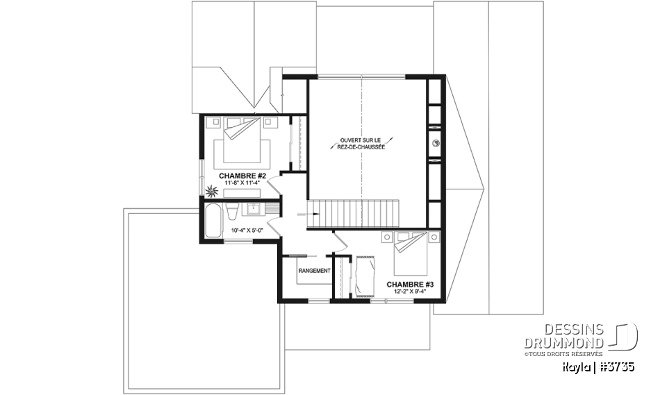 Étage - Plan de maison classique, suite des parents au r-d-c, total 3 chambres + bureau - Kayla