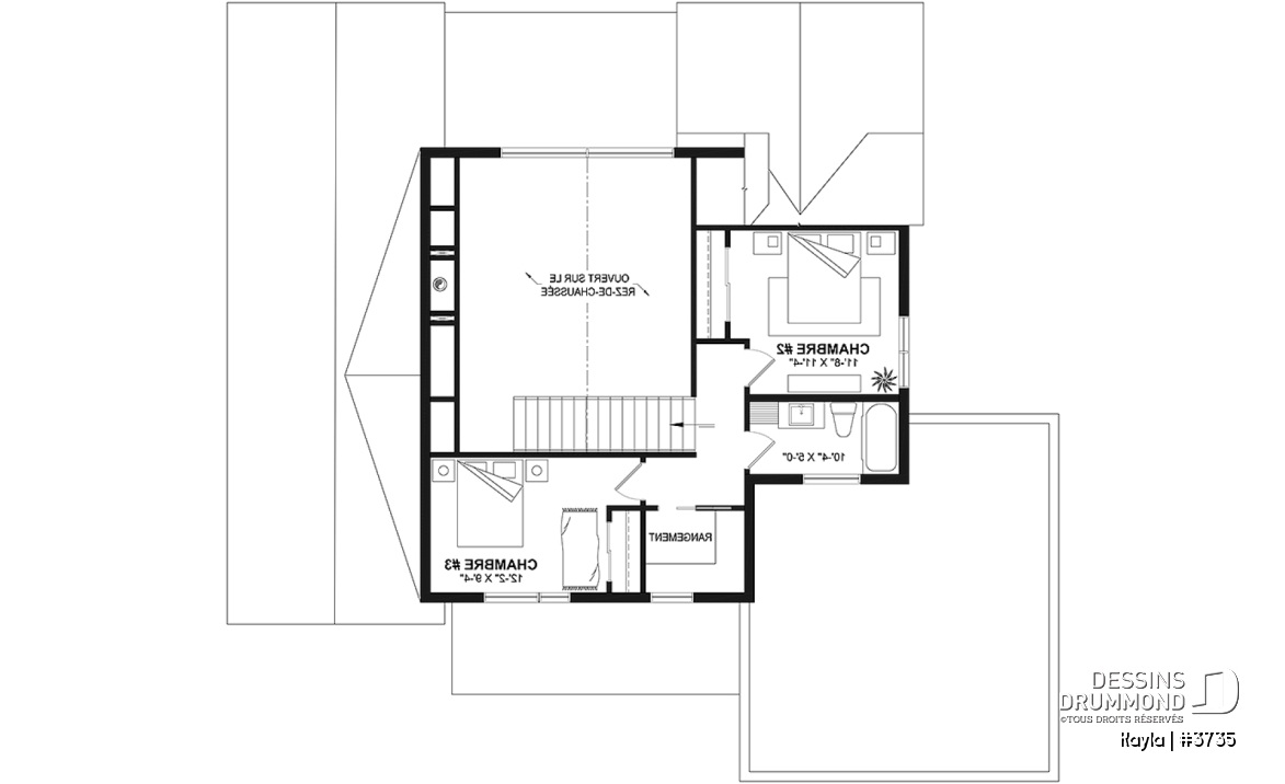 Étage - Plan de maison classique, suite des parents au r-d-c, total 3 chambres + bureau - Kayla
