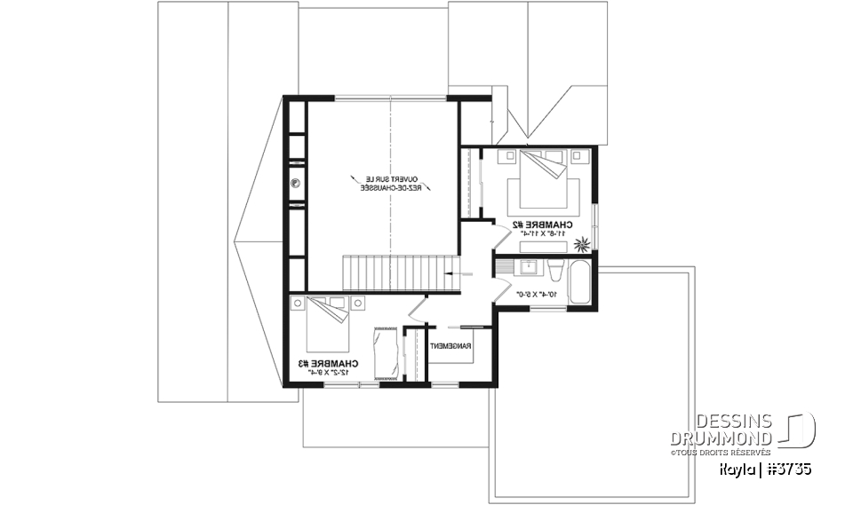 Étage - Plan de maison classique, suite des parents au r-d-c, total 3 chambres + bureau - Kayla
