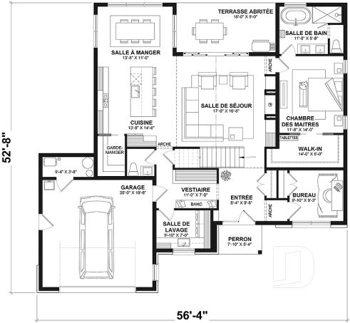 Rez-de-chaussée - Plan de maison classique, suite des parents au r-d-c, total 3 chambres + bureau - Kayla