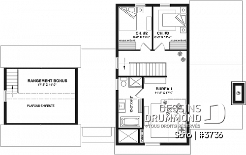 Étage - Maison de style transitionnel à aire ouverte, suite des parents au rez-de-chaussée, bureau à l'étage - Soho