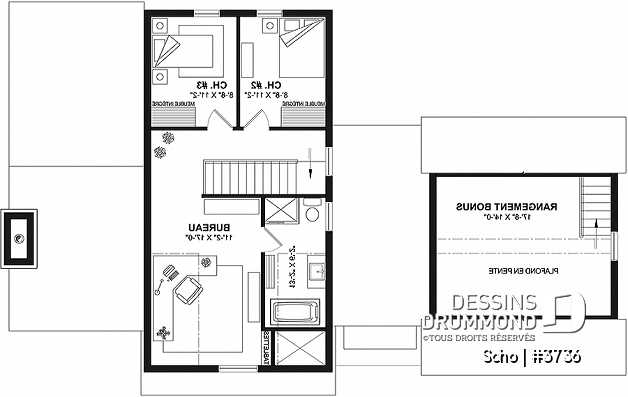 Étage - Maison de style transitionnel à aire ouverte, suite des parents au rez-de-chaussée, bureau à l'étage - Soho