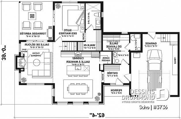 Rez-de-chaussée - Maison de style transitionnel à aire ouverte, suite des parents au rez-de-chaussée, bureau à l'étage - Soho