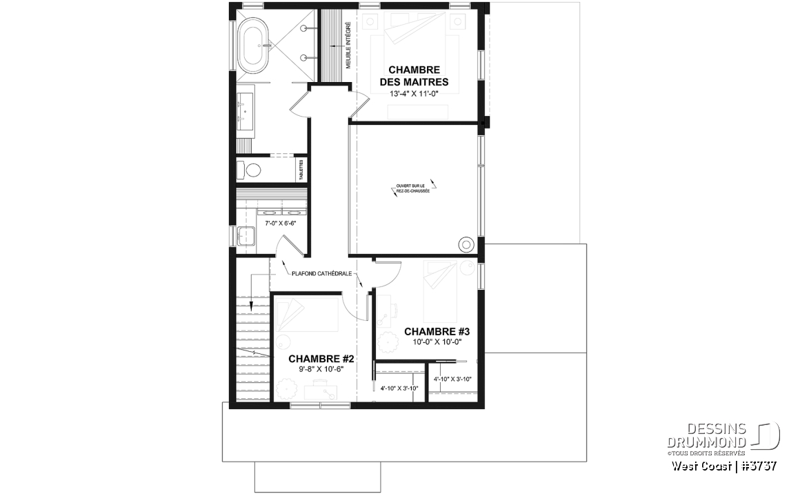 Étage - Plan de maison parfaite pour terrain avec vue, proposant 3 chambres, garage et aire ouverte! - West Coast