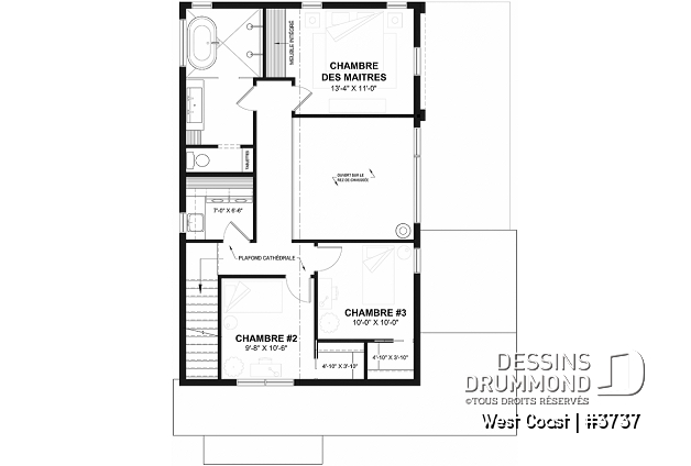 Étage - Plan de maison parfaite pour terrain avec vue de côté, proposant 3 chambres, garage et aire ouverte! - West Coast