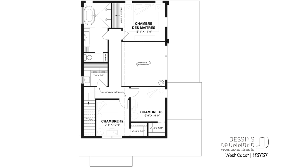 Étage - Plan de maison parfaite pour terrain avec vue, proposant 3 chambres, garage et aire ouverte! - West Coast
