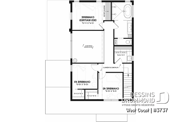 Étage - Plan de maison parfaite pour terrain avec vue de côté, proposant 3 chambres, garage et aire ouverte! - West Coast