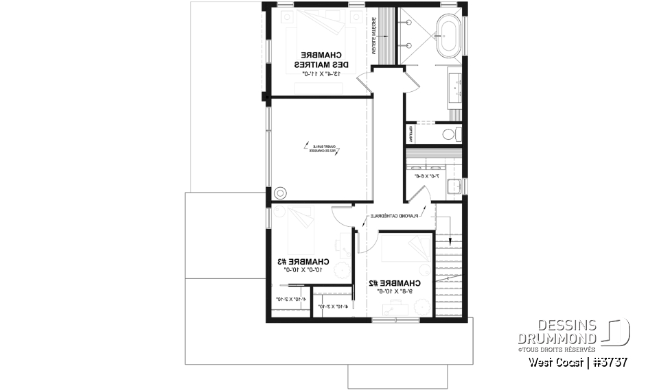 Étage - Plan de maison parfaite pour terrain avec vue, proposant 3 chambres, garage et aire ouverte! - West Coast