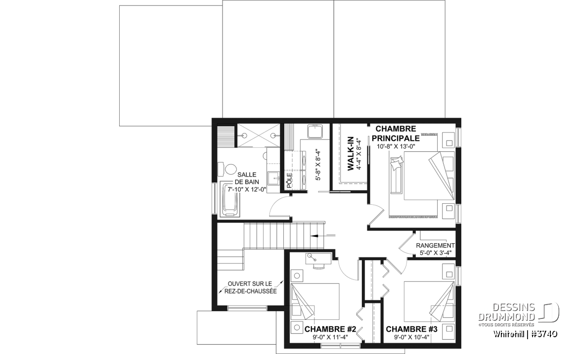 Étage - Maison à étage sur dalle de béton, aire ouverte et salle de jeux au rez-de-chaussée, 3 chambres - Whitehill