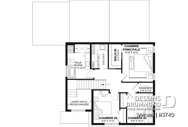 Étage - Maison à étage sur dalle de béton, aire ouverte et salle de jeux au rez-de-chaussée, 3 chambres - Whitehill