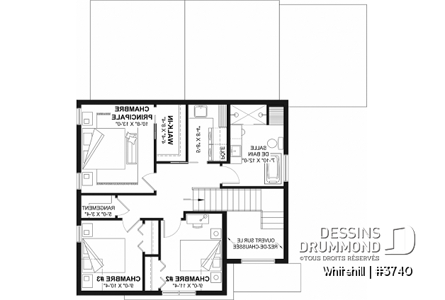 Étage - Maison à étage sur dalle de béton, aire ouverte et salle de jeux au rez-de-chaussée, 3 chambres - Whitehill