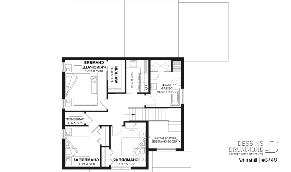 Étage - Maison à étage sur dalle de béton, aire ouverte et salle de jeux au rez-de-chaussée, 3 chambres - Whitehill